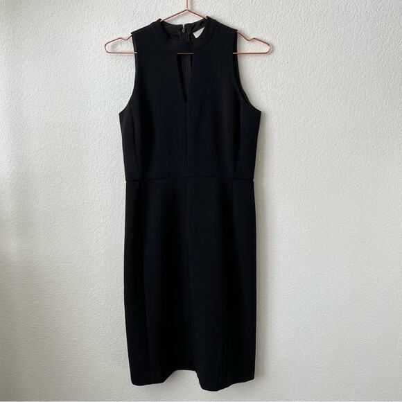 LOFT Black Mock Neck Keyhole Cutout Sleeveless Sheath Panel Dress - Picture 4 of 7